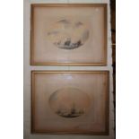 Pair gilt framed oval maritime watercolours.