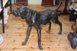 Large bronze dog (Pointer?), 115cm by 80cm by 26cm.