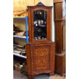 Dutch floral marquetry glazed door double corner cabinet, 76cm by 192cm.