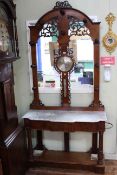 Victorian mahogany marble topped skeleton hallstand with barometer and thermometer,