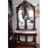 Victorian mahogany marble topped skeleton hallstand with barometer and thermometer,