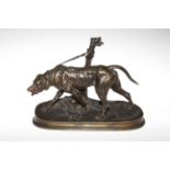 After P.J. Mene, bronze of Gun Dog tied to the Stump, 31cm across.