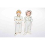 Pair of Worcester Hadleys 'Kate Greenaway' sifters, 18cm.