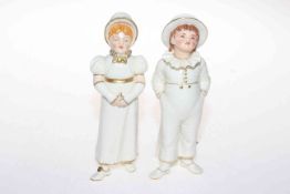 Pair of Worcester Hadleys 'Kate Greenaway' sifters, 18cm.