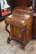 Victorian burr walnut piano top Davenport, having pull out writing surface and four side drawers,