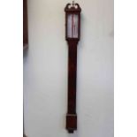 Mahogany stick barometer, J. Sutherland, Derby, circa 1810, length 103cm.