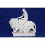 Minton Parian group Una and Lion circa 1851, modelled by John Bell, shape 184, 37cm,