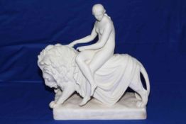Minton Parian group Una and Lion circa 1851, modelled by John Bell, shape 184, 37cm,