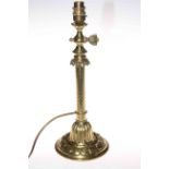 Victorian heavy brass column table lamp, 34cm to lamp holder.