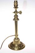 Victorian heavy brass column table lamp, 34cm to lamp holder.