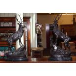 Pair large bronze Highland Stags on marble bases, 74cm.