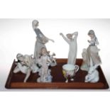 Collection of six Lladro figures including Ballerina and Rabbit, and Continental cabinet cup (7).