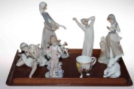 Collection of six Lladro figures including Ballerina and Rabbit, and Continental cabinet cup (7).