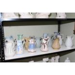 Collection of sixteen Victorian relief moulded jugs, including Ridgeway, Charles Meigh,