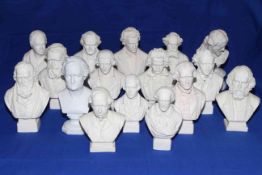 Collection of sixteen Victorian Parian busts of Composers and Literary figures (some by Robinson &