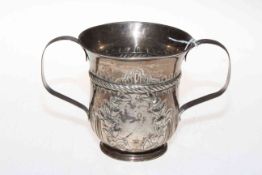 George III silver cup, the part fluted body with reeded strap handles, London 1767, 11cm.