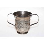 George III silver cup, the part fluted body with reeded strap handles, London 1767, 11cm.