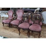 Victorian mahogany six piece parlour suite comprising ladies and gents chairs and four side chairs,