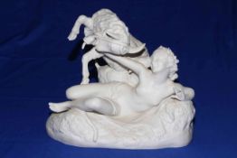 Victorian Parian group Bacchante and Goat, modelled by G.J.