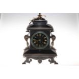 Victorian bronze mounted marble clock, the dial signed Vaughan, Newport,