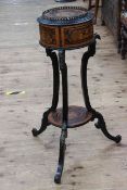 Brass mounted ebonised and marquetry inlaid jardiniere stand/planter with undershelf on triform