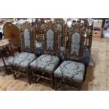 Six Victorian carved oak dining chairs (4x2).