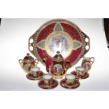 Vienna porcelain cabaret set with Kaufmann classical decoration comprising large tray 42cm across,