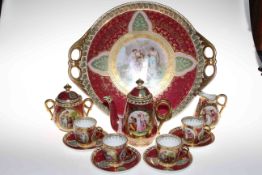 Vienna porcelain cabaret set with Kaufmann classical decoration comprising large tray 42cm across,