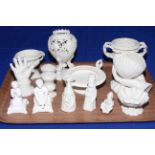 Tray lot with Victorian Parian candle snuffers, pepperettes, ring stand, urn vases, etc (14).