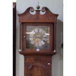 Oak and mahogany brass dial 30 hour longcase clock, signed Ellen Burrell, overall height 210cm.