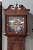 Oak and mahogany brass dial 30 hour longcase clock, signed Ellen Burrell, overall height 210cm.