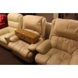 Three leather reclining chairs including Lazboy.