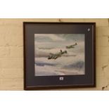 R.A. F. Aircraft in Flight, watercolour, signed and dated J. Brown, Aug.