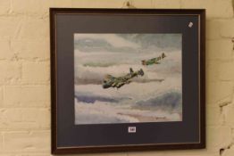R.A. F. Aircraft in Flight, watercolour, signed and dated J. Brown, Aug.