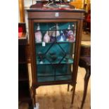 Edwardian mahogany and line inlaid single glazed panel door vitrine, 64cm by 140.5cm.