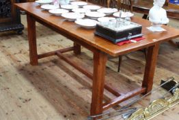 Rustic style oak rectangular dining table, 91cm by 183cm by 76cm.