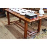 Rustic style oak rectangular dining table, 91cm by 183cm by 76cm.