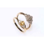 9 carat gold, citrine and diamond ring, and diamond cluster ring (2).