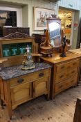 Late Victorian satin walnut dressing table and marble topped washstand.