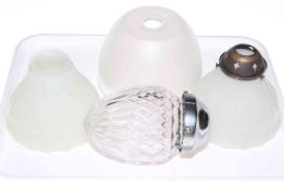 Pair of opal glass light shades, frosted glass shade and a cut glass shade.