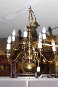 Brass two tier eleven branch chandelier.