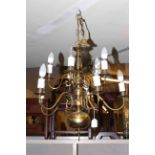 Brass two tier eleven branch chandelier.