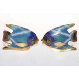 Pair cloisonne decorated gilt metal fish, 9.5cm.