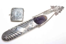 Late Victorian silver spectacle chatelaine having fluted decoration and pierced belt clip,