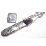 Late Victorian silver spectacle chatelaine having fluted decoration and pierced belt clip,