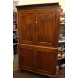 Large Victorian oak four door standing corner cupboard and early 20th Century mahogany china