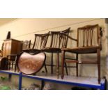 Two Edwardian inlaid chairs, pair splat back side chairs, pot cupboard,