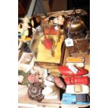 Tray lot of collectables including gold mounted cigar holder, nut crackers, Minnie Mouse toy, cards,