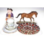 Three Royal Crown Derby 'Imari' plates, Royal Doulton horse,