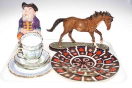 Three Royal Crown Derby 'Imari' plates, Royal Doulton horse,